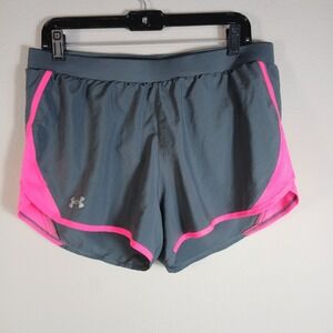 Under Armour Running Shorts Heatgear‎ Sz Large Gray Pink Lined w/ Pockets SA23
